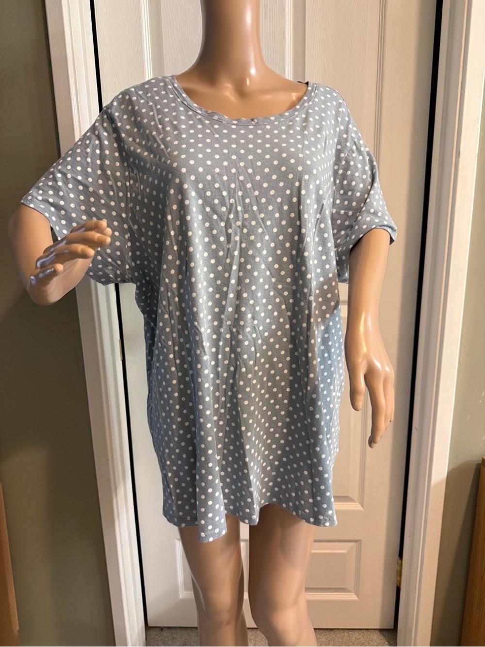 Lucky Brand Top Plus Size 3X Blue White Polka Dot  Cotton Knit Tee Shirt
